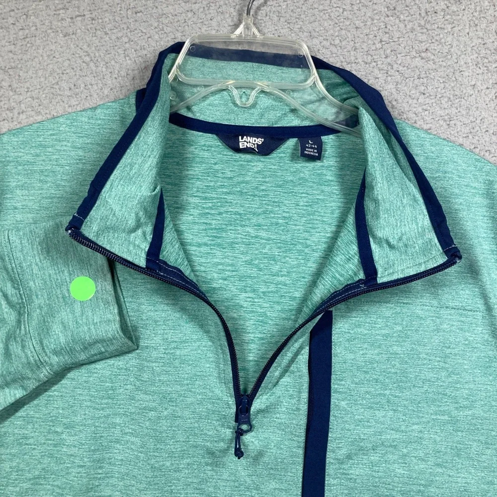 Lands' End Quarter Zip Pullover‎ Mens Large Teal Heather Navy Stretch Pocket